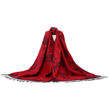 Red Flower Pashmina Winter Scarf Fashion Shawl for Lady